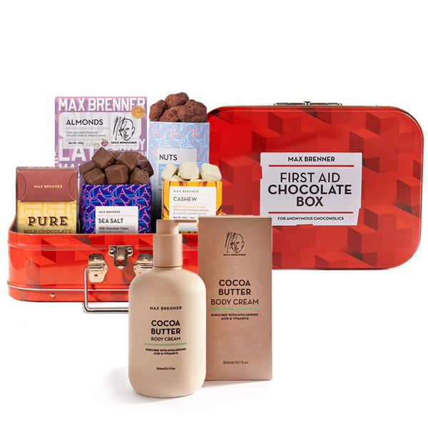 First Aid Chocolate Box & Cocoa Butter Body Cream - Shop Max Brenner | USA