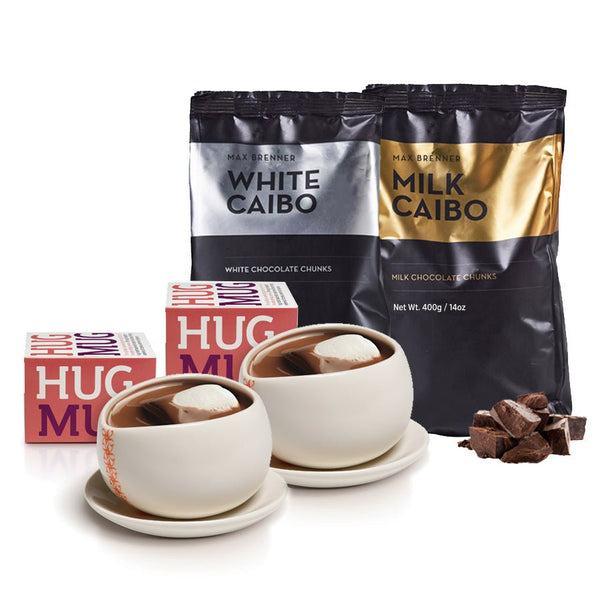 2 Hug Mugs & 2 Caibo milk & white chocolate chunks - Shop Max Brenner | USA