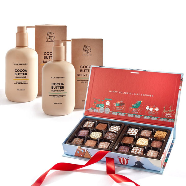 Holiday 18pc Pralines, Cocoa Butter Body Cream & Hand Soap - Shop Max Brenner | USA