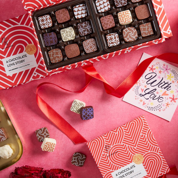 Love Story 18pc Praline & Bursting Heart Chocolate Cubes - Shop Max Brenner | USA